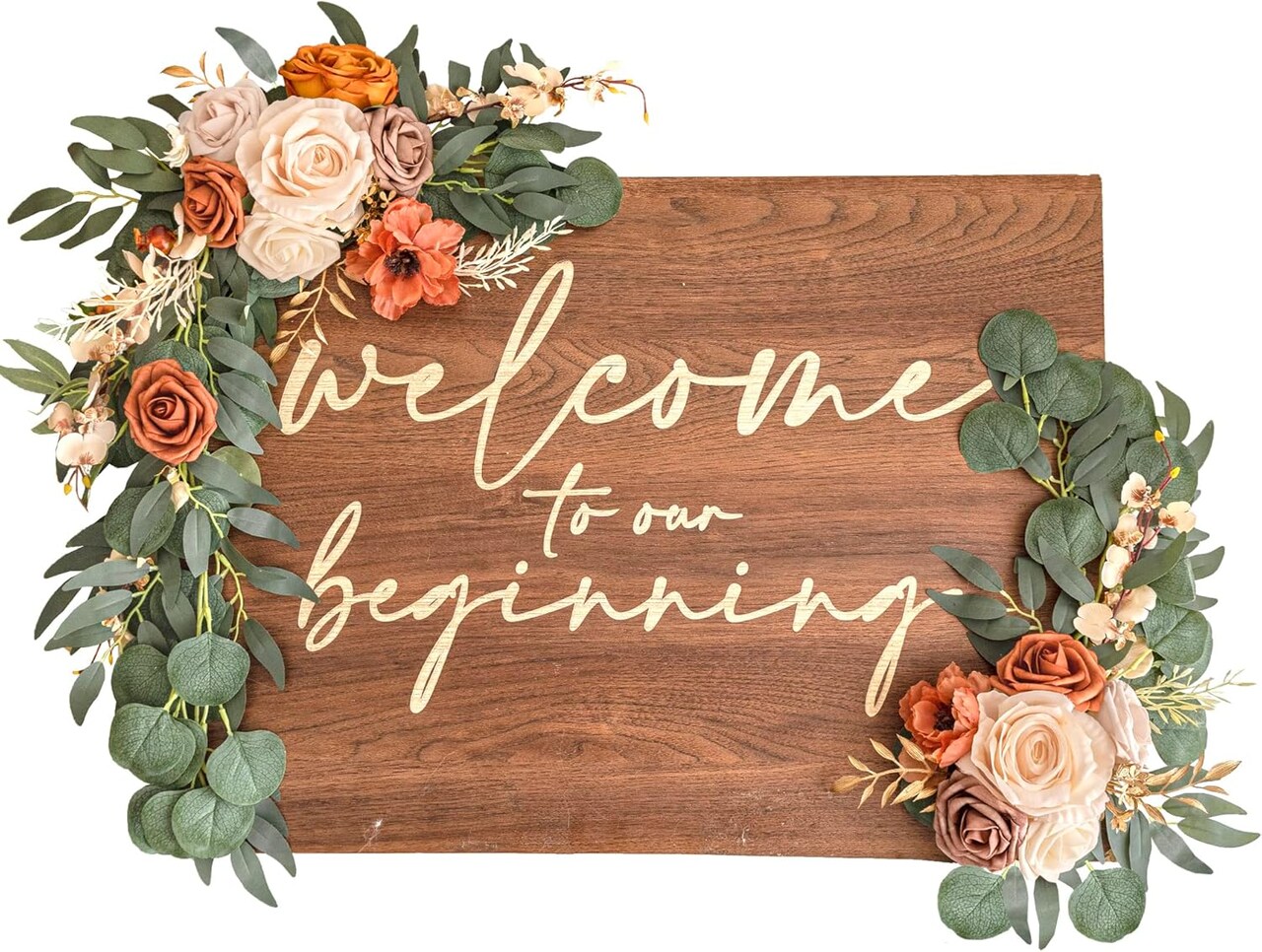 Artificial Flower Swag Set of 2 for Wedding Welcome Sign – Chic Terracotta Floral Decoration for Ceremony Entrance, Reception, Bridal Shower & Event Signage Decor
